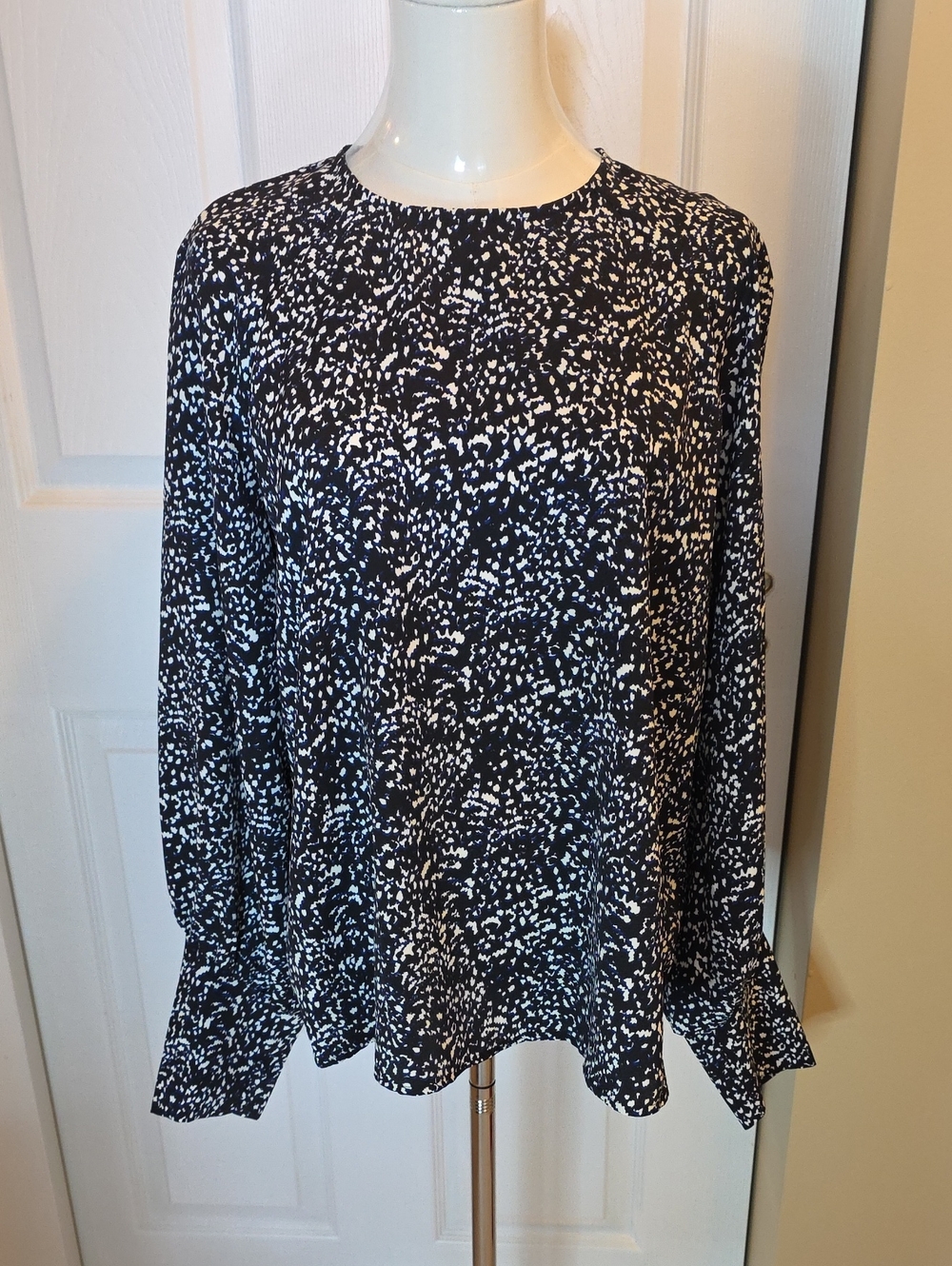 Express Navy and White Printed Long-Sleeve Top